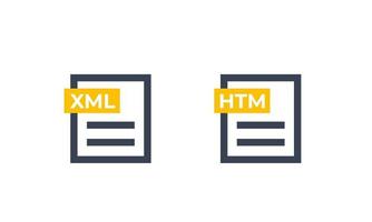 xml, ícones de documentos htm em branco vetor