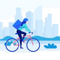 mensageiro andando de bicicleta, entregador de bicicleta na cidade vetor