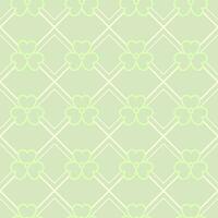 geométrico simples st patricks dia padronizar com trevo, trevo folhas, quadrados, losangos. pálido, baixo contraste, luz verde fundo com fino linhas, esboço formas. clássico quadrado diagonal grade. vetor