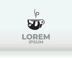 grão de café com vetor de logotipo mínimo hipster de ramo de planta com ícone de contorno de linha simples de folha para café