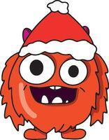 fofa personagem ou laranja monstro vestindo santa claus chapéu dentro desenho animado estilo, inverno feriado tema mascote para crianças, fantástico criatura vetor
