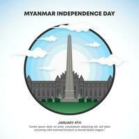 myanmar independência dia fundo com uma corte papel monumento vetor