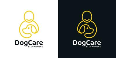 animal Cuidado logotipo Projeto modelo. pessoas logotipo com cachorro com linha estilo Projeto gráfico vetor ilustração. símbolo, ícone, criativo.