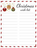 Natal Lista de Desejos desejo Lista para Natal presentes com fofa feriado ornamento. presente lista. vetor modelo.