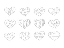 mão desenhado corações conjunto para dia dos namorados dia. vetor ilustração isolado em branco fundo.