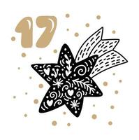 calendário do advento de Natal com vetor de giro escandinavo mão desenhada. ilustração de inverno da estrela nórdica. vinte e quatro dias antes do feriado. etno décimo sétimo dia