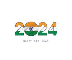 a Novo ano 2024 com a indiano bandeira e símbolo, 2024 feliz Novo ano Índia logotipo texto projeto, isto pode usar a calendário, desejo cartão, poster, bandeira, impressão e digital meios de comunicação, etc. vetor ilustração