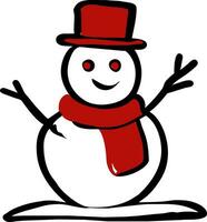 uma desenho animado boneco de neve vestindo uma vermelho chapéu e cachecol vetor