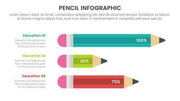 lápis Educação infográfico 3 ponto etapa modelo com grandes lápis percentagem para deslizar apresentação vetor