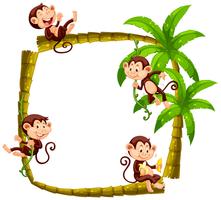 Design de moldura com macacos no coqueiro vetor