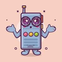 engraçado walkie talkie personagem mascote com confuso gesto isolado desenho animado dentro plano estilo Projeto vetor
