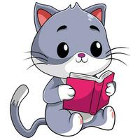 gato desenho animado lendo uma livro vetor