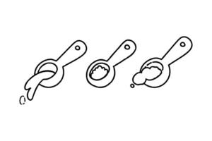 cheio colheres ícone definir. utensílios de cozinha vetor ilustração isolado em branco fundo. esboço culinária. cozinhando processo esboço vetor ilustração. adesivo para livro de receitas ou cardápio.