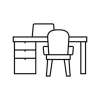 mesa computador portátil cadeira casa escritório linha ícone vetor ilustração