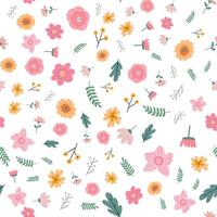 vetor padrão floral em estilo doodle com flores e folhas. fundo suave e floral da primavera.