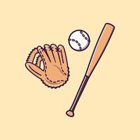 ilustração do ícone do vetor dos desenhos animados de beisebol com bastão, luva e bola