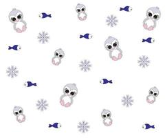 padrão infantil de pequenos pinguins fofos, peixes e flocos de neve vetor
