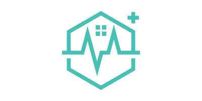 logotipo Projeto hospital, casa e coração taxa linha minimalista inspiração vetor