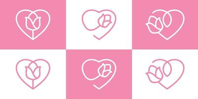 logotipo Projeto amor e rosa conjunto ícone minimalista vetor ilustração