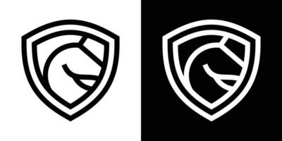 logotipo Projeto cabeça cavalo e escudo ícone vetor ilustração