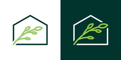 logotipo Projeto casa e folha minimalista ícone vetor inspiração