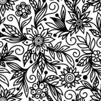 fundo branco sem costura vector com contorno preto de flores