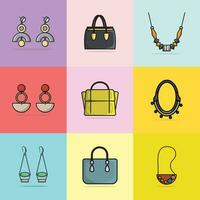 coleção do 9 lindo mulheres moda brincos, bolsas e colares vetor ilustração. beleza moda objetos ícone conceito. conjunto do na moda mulheres moda joalheria acessórios vetor Projeto.