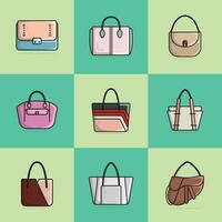 coleção do 9 mulheres tarde festa bolsas ou bolsas vetor ilustração. beleza moda objetos ícone conceito. conjunto do meninas moda bolsas vetor Projeto isolado em colorida fundo.