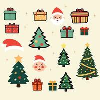 Natal grande conjunto do elementos com Natal árvore, presente caixa, santa Papai Noel, estrela, desenho animado Projeto vetor