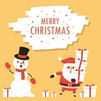alegre Natal e feliz Novo ano cumprimento cartão com fofa santa Papai Noel, cervo, presentes. feriado desenho animado personagem dentro inverno temporada. vetor