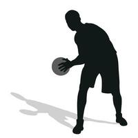 basquetebol, Preto silhueta do a atleta basquetebol jogador com uma bola vetor