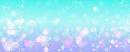 Natal Nevado fundo. frio azul inverno céu. vetor gelo nevasca em gradiente textura com bokeh e flocos. festivo Novo ano tema para estação venda papel de parede.
