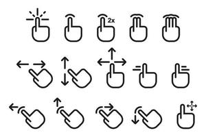 conjunto de ícones de linha do vetor relacionados a gestos. ícones de mão. ilustração vetorial