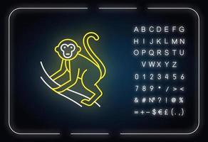 ícone de luz de néon de macaco em liana vetor