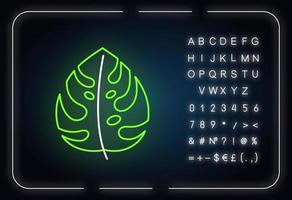 ícone de luz de néon de folha monstera vetor