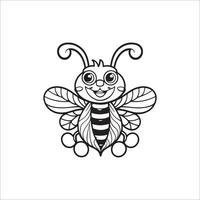 abelha desenho animado coloração página ilustração vetor para crianças coloração livro