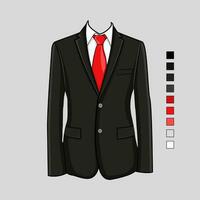 Preto terno com vermelho gravata, e cor gráfico, masculino o negócio terno. coleção. vetor ilustração