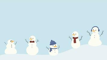 conjunto do bonecos de neve dentro uma cachecol e chapéu. feliz inverno feriado conceito. isolado em azul fundo vetor