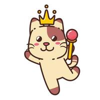 fofa adorável feliz Castanho gato real rei desenho animado rabisco vetor ilustração plano Projeto estilo