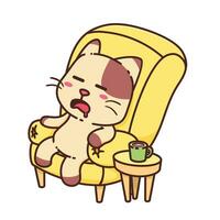 feliz Castanho gato dormir em amarelo sofá assento desenho animado rabisco vetor ilustração plano Projeto estilo