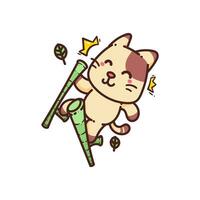 fofa adorável feliz Castanho gato jogar bambu palafitas desenho animado rabisco vetor ilustração plano Projeto estilo