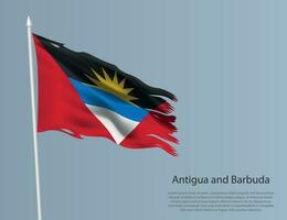 irregular nacional bandeira do Antígua e barbuda. ondulado rasgado tecido em azul fundo. vetor
