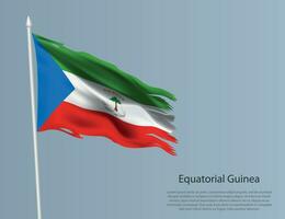 irregular nacional bandeira do equatorial guiné. ondulado rasgado tecido em azul fundo vetor