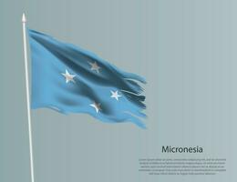 irregular nacional bandeira do micronésia. ondulado rasgado tecido em azul fundo. vetor