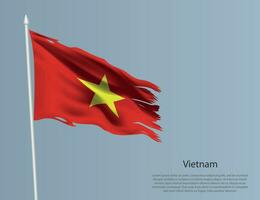irregular nacional bandeira do Vietnã. ondulado rasgado tecido em azul fundo vetor