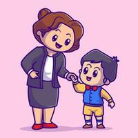 mãe bonita com ilustração de ícone de vetor dos desenhos animados de filho. pessoas família ícone conceito isolado vetor premium. estilo de desenho animado plano