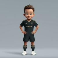 3d desenho animado fofa jovem futebol jogador dentro futebol uniforme. vetor