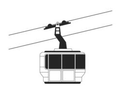 gôndola esqui lift equitação Preto e branco 2d linha desenho animado objeto. cabine teleférico isolado vetor esboço item. aéreo teleférico. esqui recorrer transporte teleférico monocromático plano local ilustração