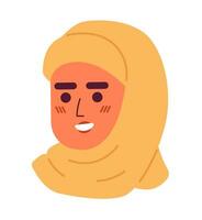 sorridente caucasiano mulher vestindo hijab 2d vetor avatar ilustração. islâmico velado fêmea desenho animado personagem face retrato. lenço de cabeça menina plano cor do utilizador perfil imagem isolado em branco fundo