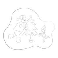 esboço do uma Urso e uma menina quem estão decoração uma Natal árvore, isolar em branco, dentro movimento, em branco para uma cartão postal, Natal vetor